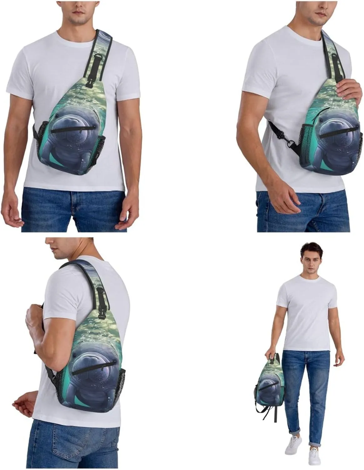Cute Sea Animal Manatee Sling Bag Backpack For Men Cross Chest Bag Crossbody Shoulder Bag Travel Hiking Daypack