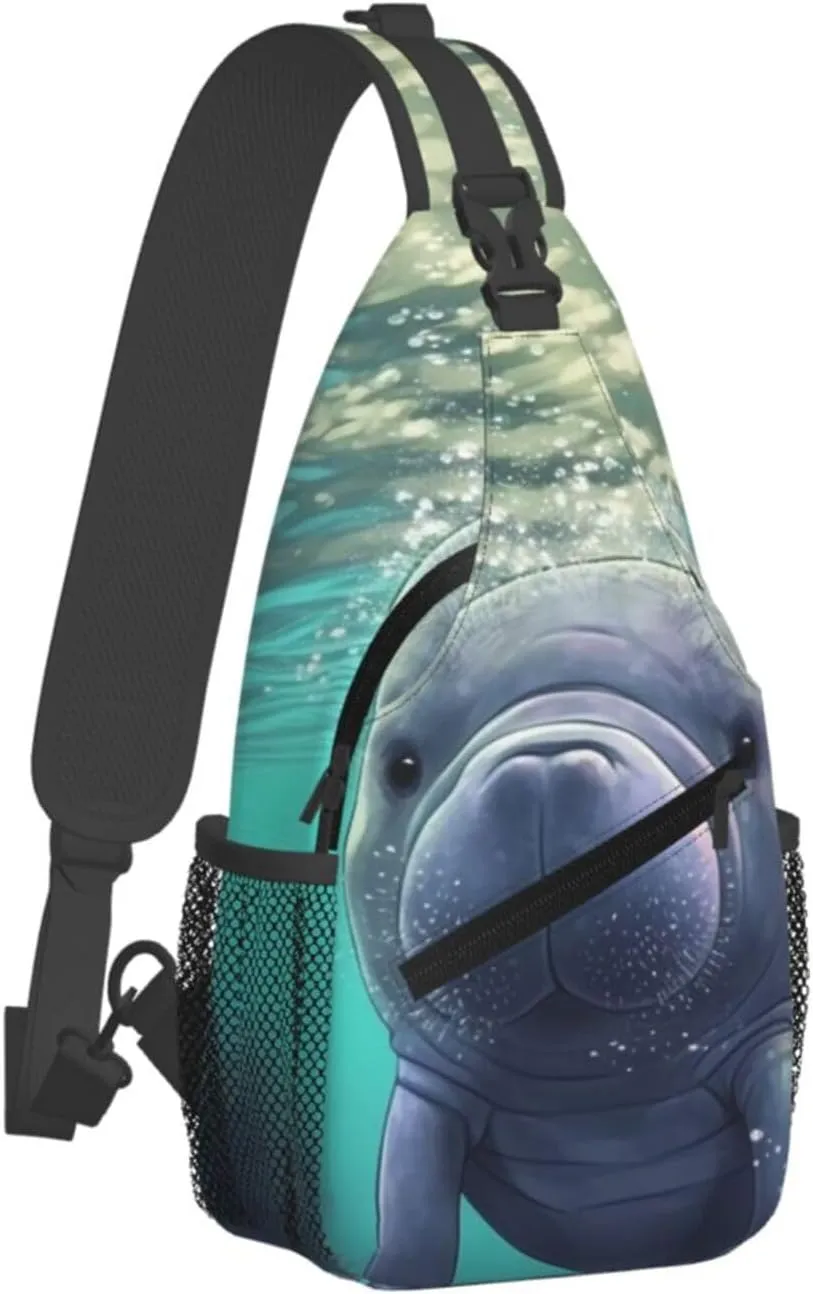 Cute Sea Animal Manatee Sling Bag Backpack For Men Cross Chest Bag Crossbody Shoulder Bag Travel Hiking Daypack
