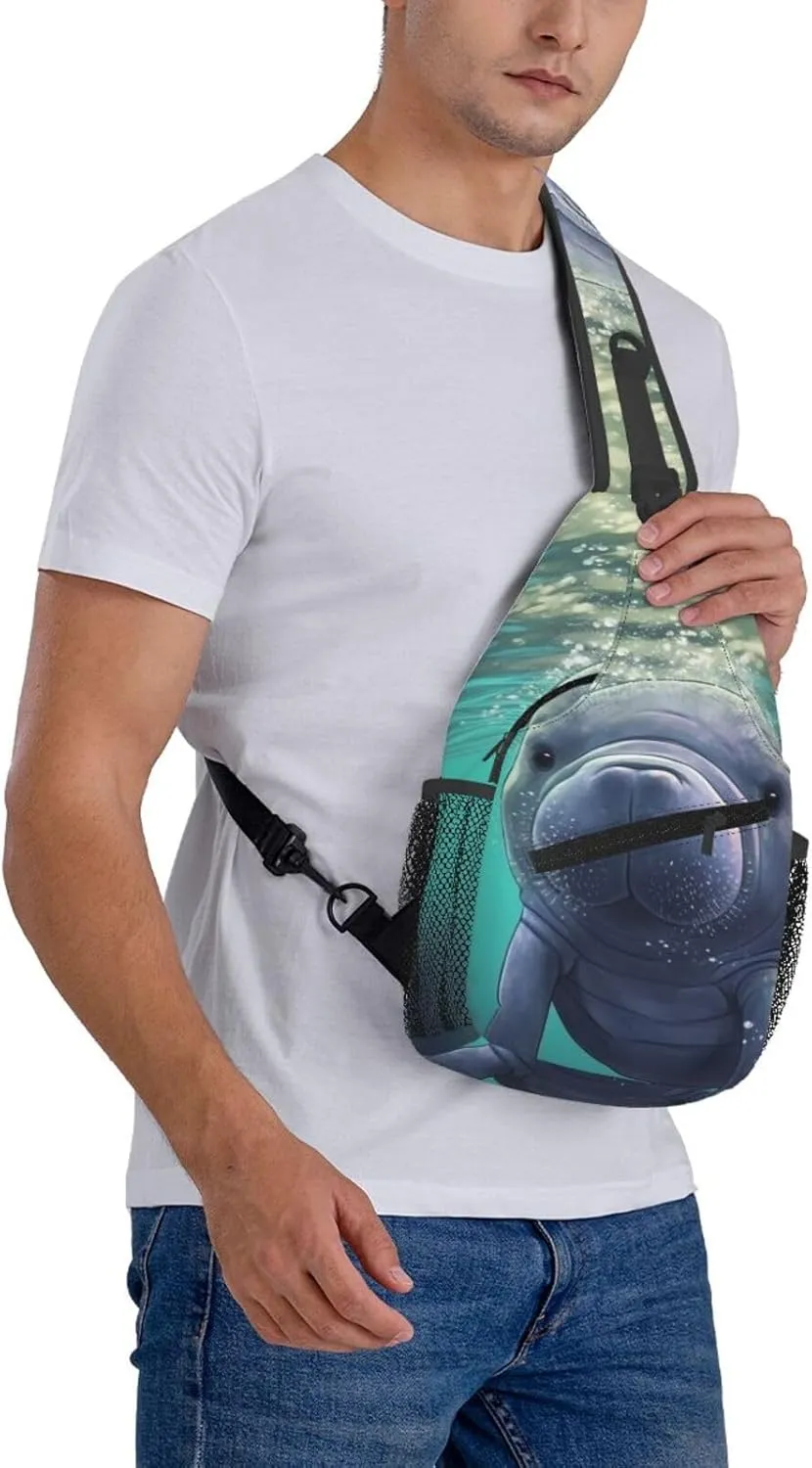 Cute Sea Animal Manatee Sling Bag Backpack For Men Cross Chest Bag Crossbody Shoulder Bag Travel Hiking Daypack