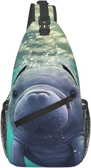 Cute Sea Animal Manatee Sling Bag Backpack For Men Cross Chest Bag Crossbody Shoulder Bag Travel Hiking Daypack