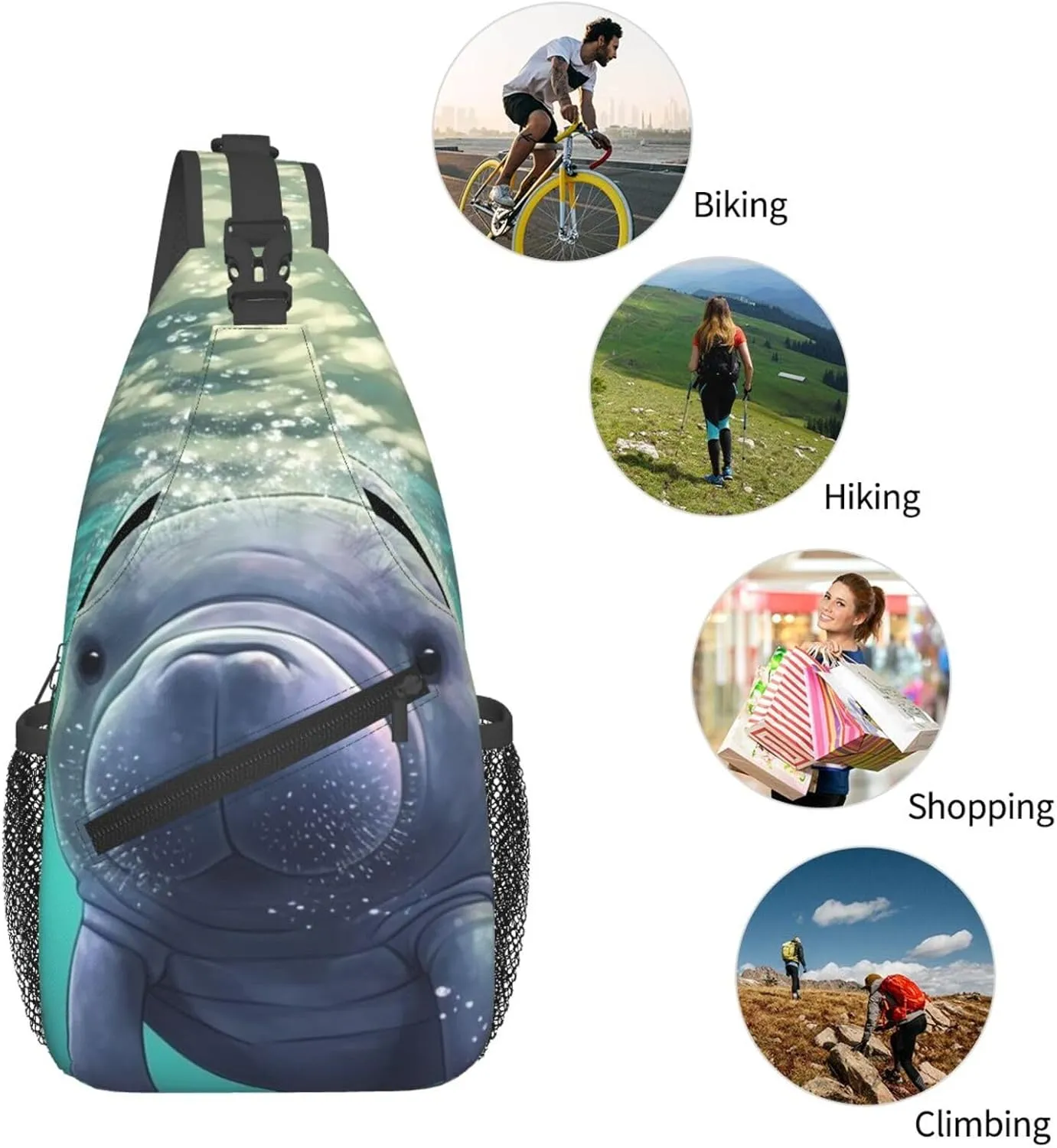 Cute Sea Animal Manatee Sling Bag Backpack For Men Cross Chest Bag Crossbody Shoulder Bag Travel Hiking Daypack