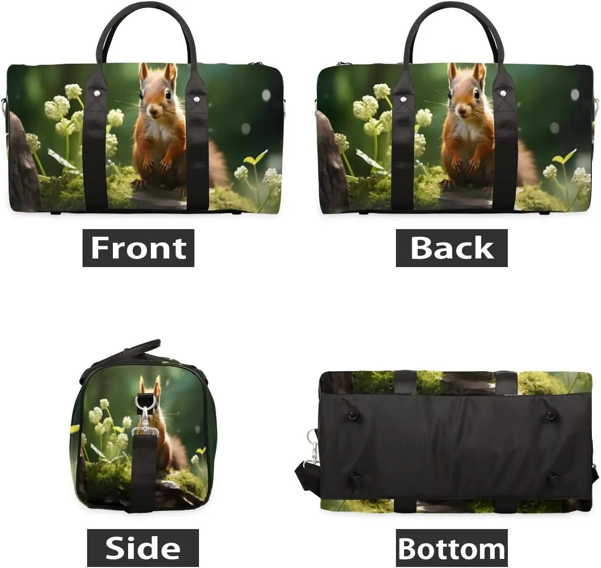 Cute Squirrel Travel Duffel Bag for Women Men Waterproof Foldable Overnight Weekender Bag Large Capacity Sports Gym Bag