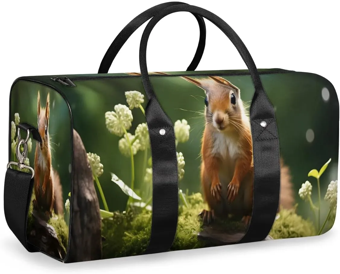 Cute Squirrel Travel Duffel Bag for Women Men Waterproof Foldable Overnight Weekender Bag Large Capacity Sports Gym Bag