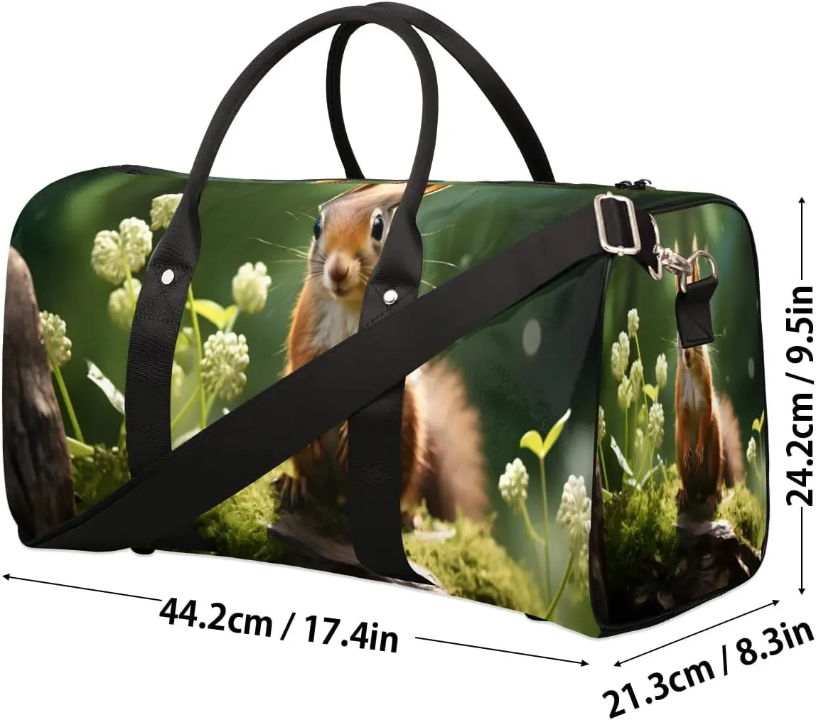 Cute Squirrel Travel Duffel Bag for Women Men Waterproof Foldable Overnight Weekender Bag Large Capacity Sports Gym Bag