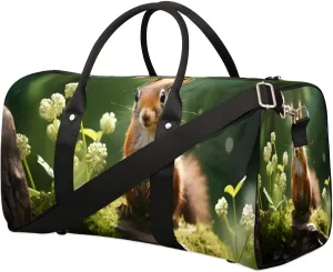 Cute Squirrel Travel Duffel Bag for Women Men Waterproof Foldable Overnight Weekender Bag Large Capacity Sports Gym Bag
