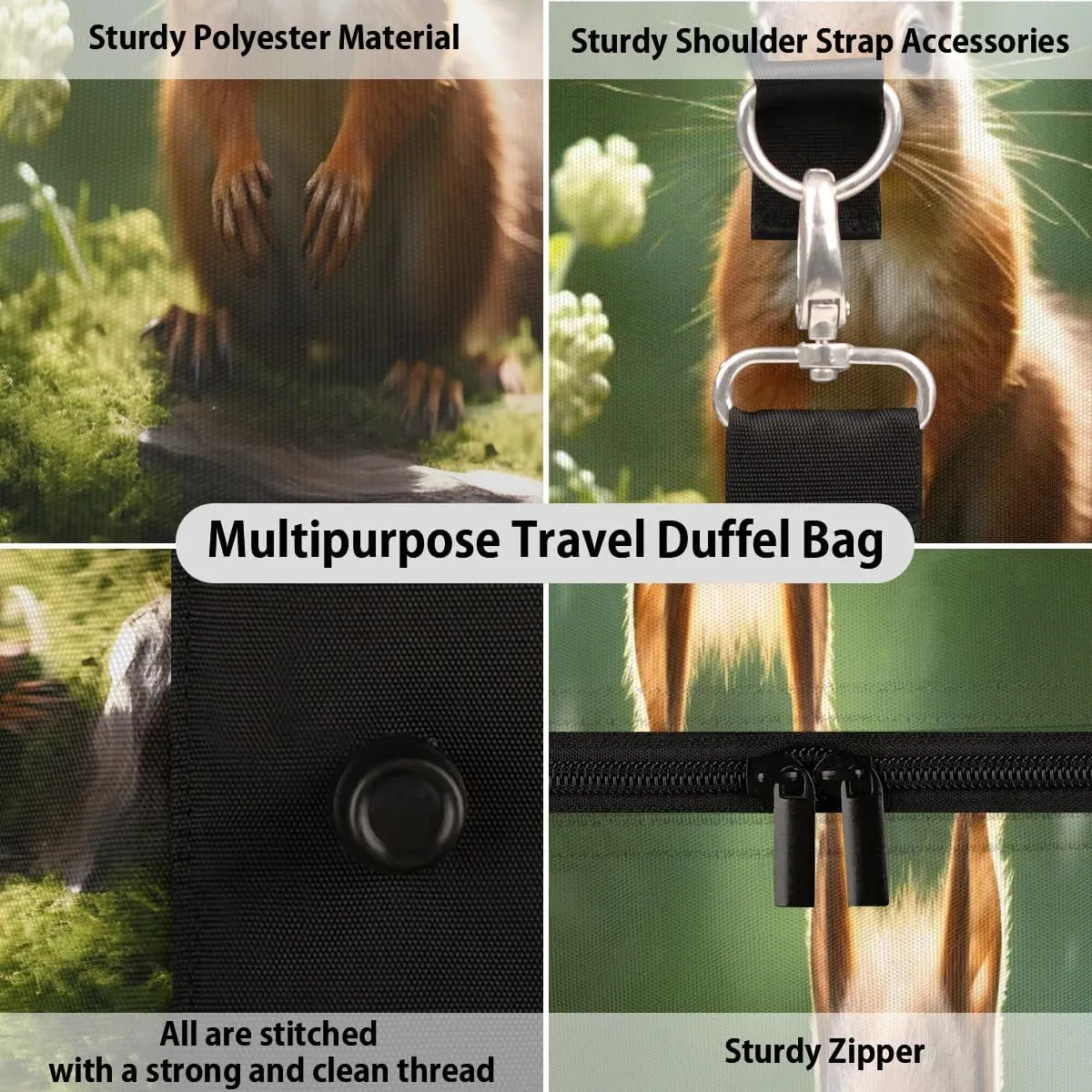 Cute Squirrel Travel Duffel Bag for Women Men Waterproof Foldable Overnight Weekender Bag Large Capacity Sports Gym Bag