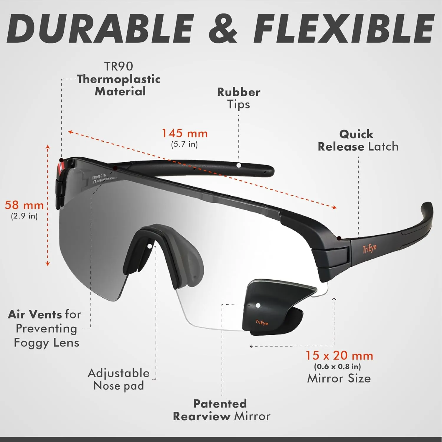 Cycling Glasses with Rear-view Mirror - Sports Sunglasses for Men & Women - UV-400 Protection