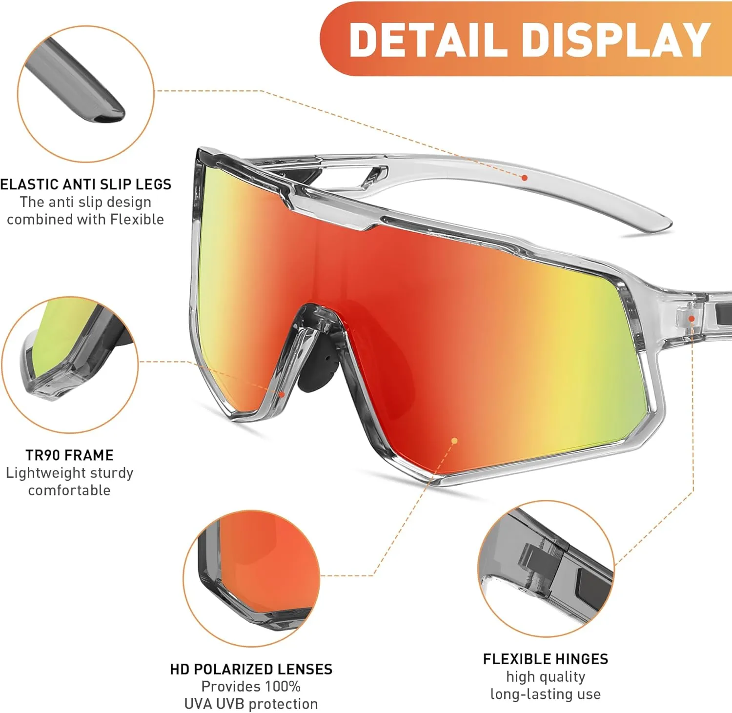 Cycling Sunglasses for Men Women Sports Sunglass Polarized UV Protection for Bicycle Running Baseball Glasses