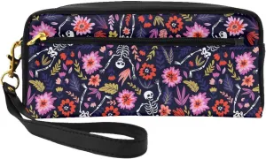 Dancing Skeletons Flowers Travel Toiletry Bag for Women Men Lightweight Small Cosmetic Makeup Bag Organizer Portable Storage Zipper Shaving Bags With Handle for Toiletries Shaving Accessories