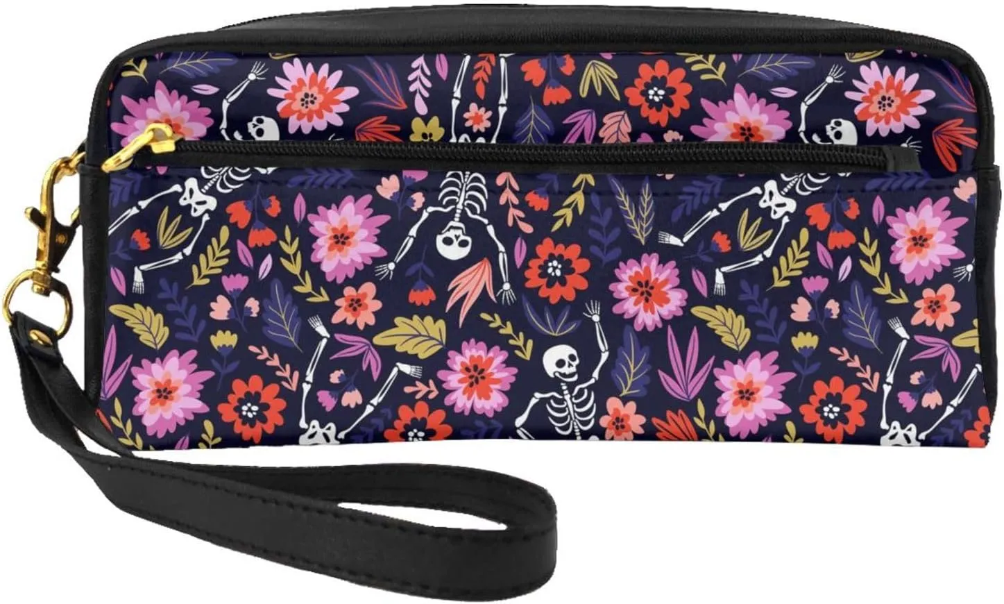 Dancing Skeletons Flowers Travel Toiletry Bag for Women Men Lightweight Small Cosmetic Makeup Bag Organizer Portable Storage Zipper Shaving Bags With Handle for Toiletries Shaving Accessories