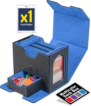 Deck Box for MTG Commander, 4-in-1 Magic Card Storage Box, Commander Display, Fits 100 Double-Sleeved Cards, Large Card Box for Magic the Gathering with 2 Divider & 35pt Holder, Blue