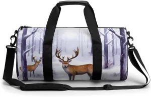 Deers Winter Forests Print Gym Sport Bag Travel Duffel Bags Weekender Carry on Tote Bags for Women Men