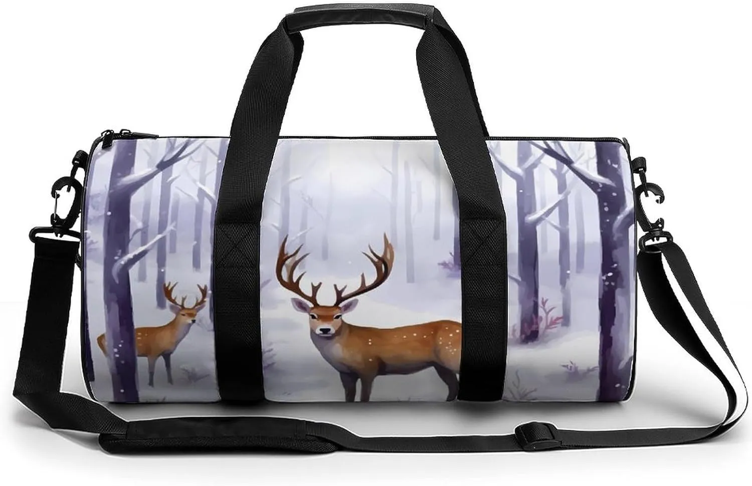 Deers Winter Forests Print Gym Sport Bag Travel Duffel Bags Weekender Carry on Tote Bags for Women Men