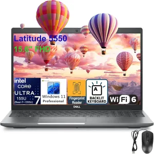 Dell Latitude 5550 15.6" FHD Business Laptop Computer, Intel 12-Core Ultra 7 155U (Beat i7-1355U), 64GB DDR5 RAM, 2TB SSD, WiFi 6, Bluetooth 5.3, Backlit Keyboard, Fingerprint Reader, Windows 11 Pro