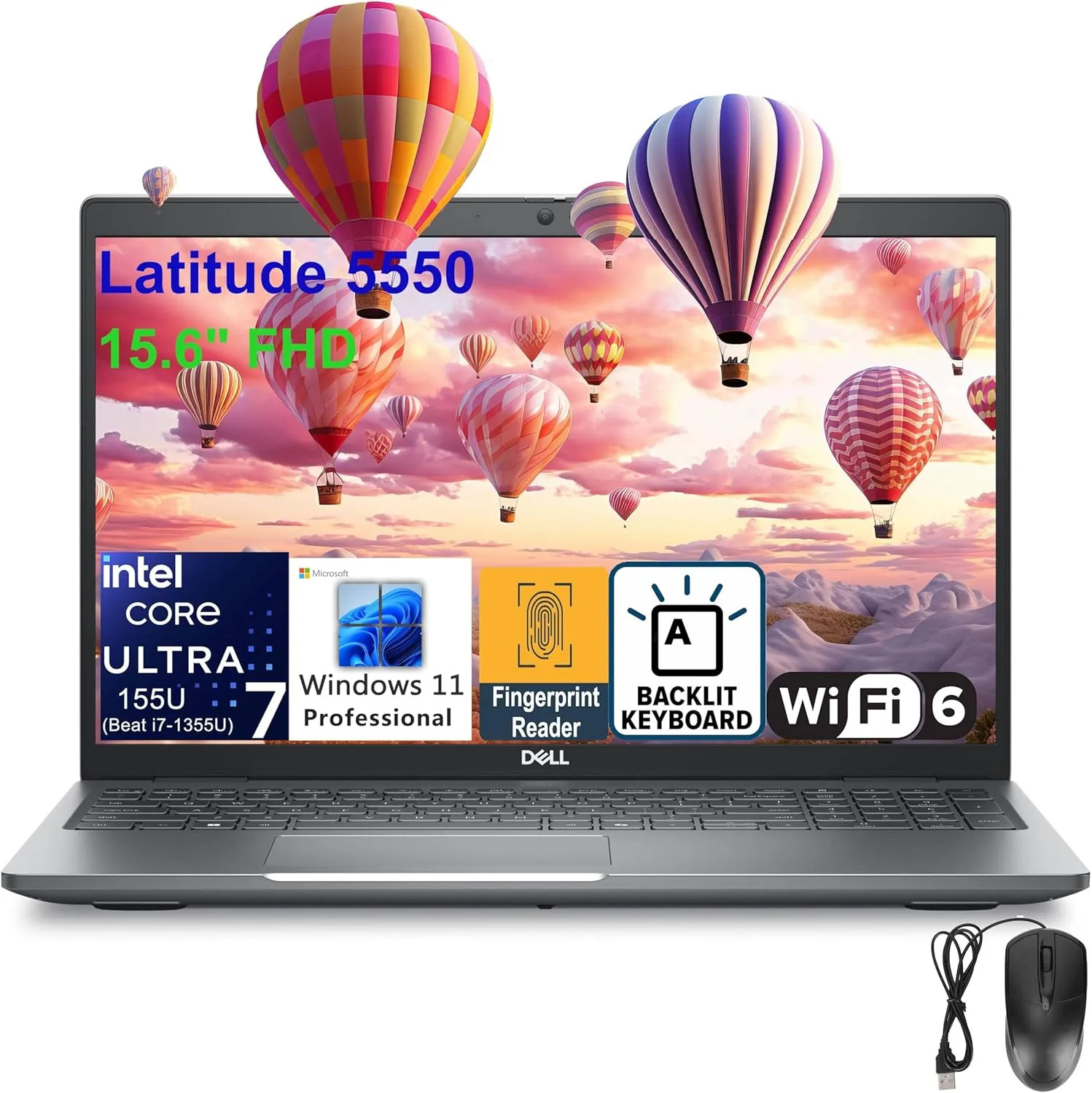 Dell Latitude 5550 15.6" FHD Business Laptop Computer, Intel 12-Core Ultra 7 155U (Beat i7-1355U), 64GB DDR5 RAM, 2TB SSD, WiFi 6, Bluetooth 5.3, Backlit Keyboard, Fingerprint Reader, Windows 11 Pro