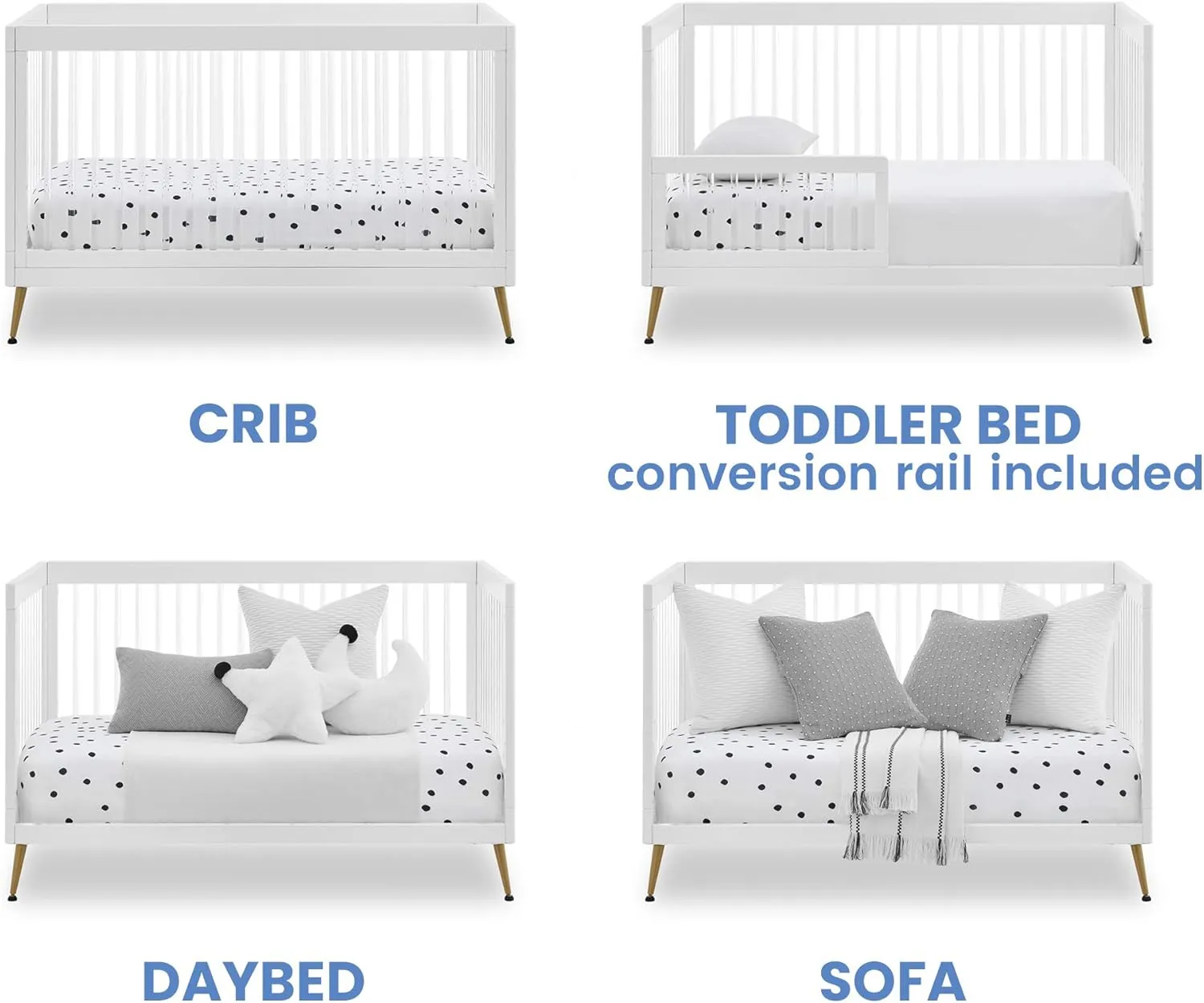 Delta Children Sloane 4-in-1 Acrylic Convertible Crib - Includes Conversion Rails, Bianca White w/Melted Bronze