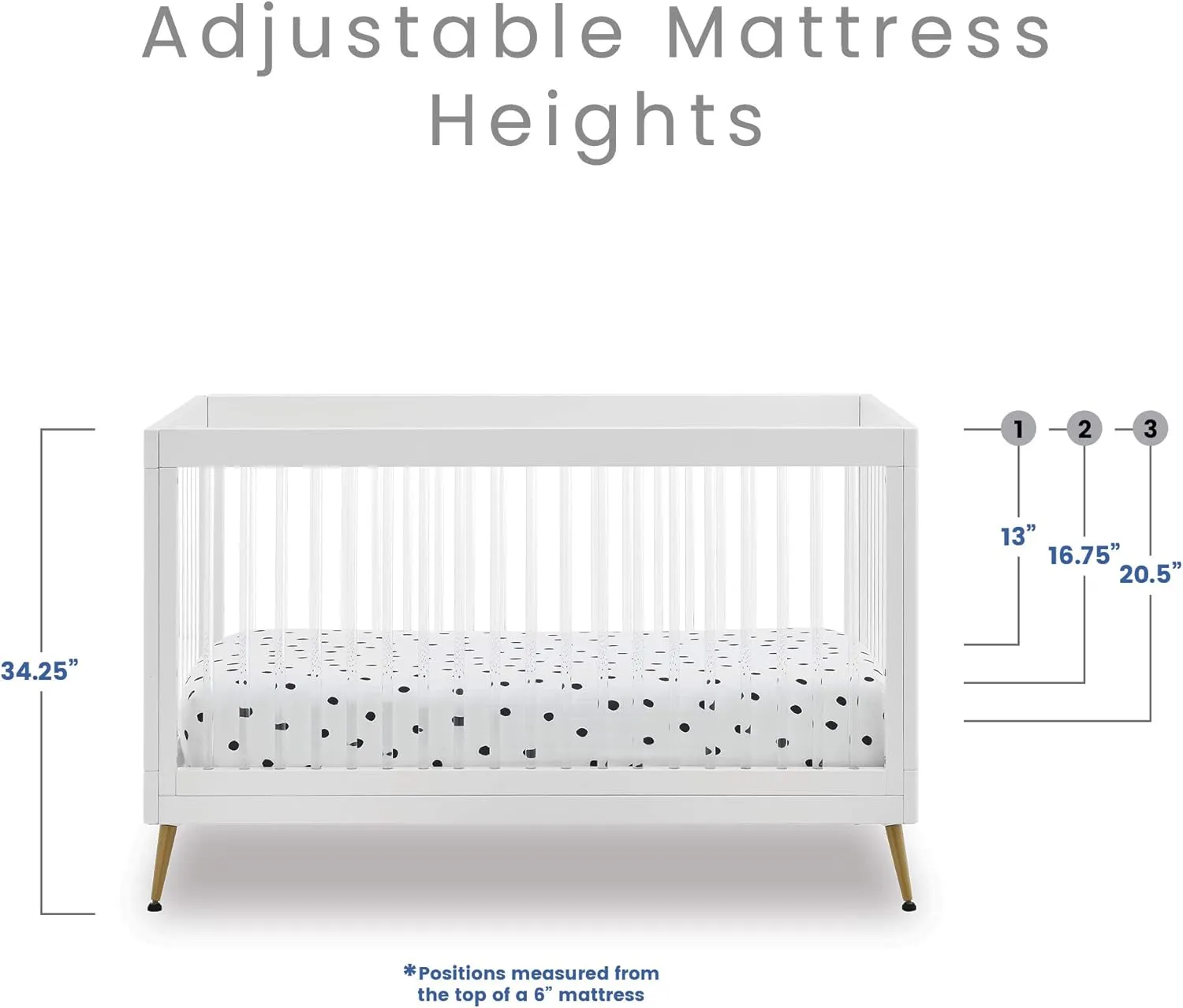 Delta Children Sloane 4-in-1 Acrylic Convertible Crib - Includes Conversion Rails, Bianca White w/Melted Bronze