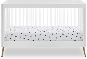 Delta Children Sloane 4-in-1 Acrylic Convertible Crib - Includes Conversion Rails, Bianca White w/Melted Bronze