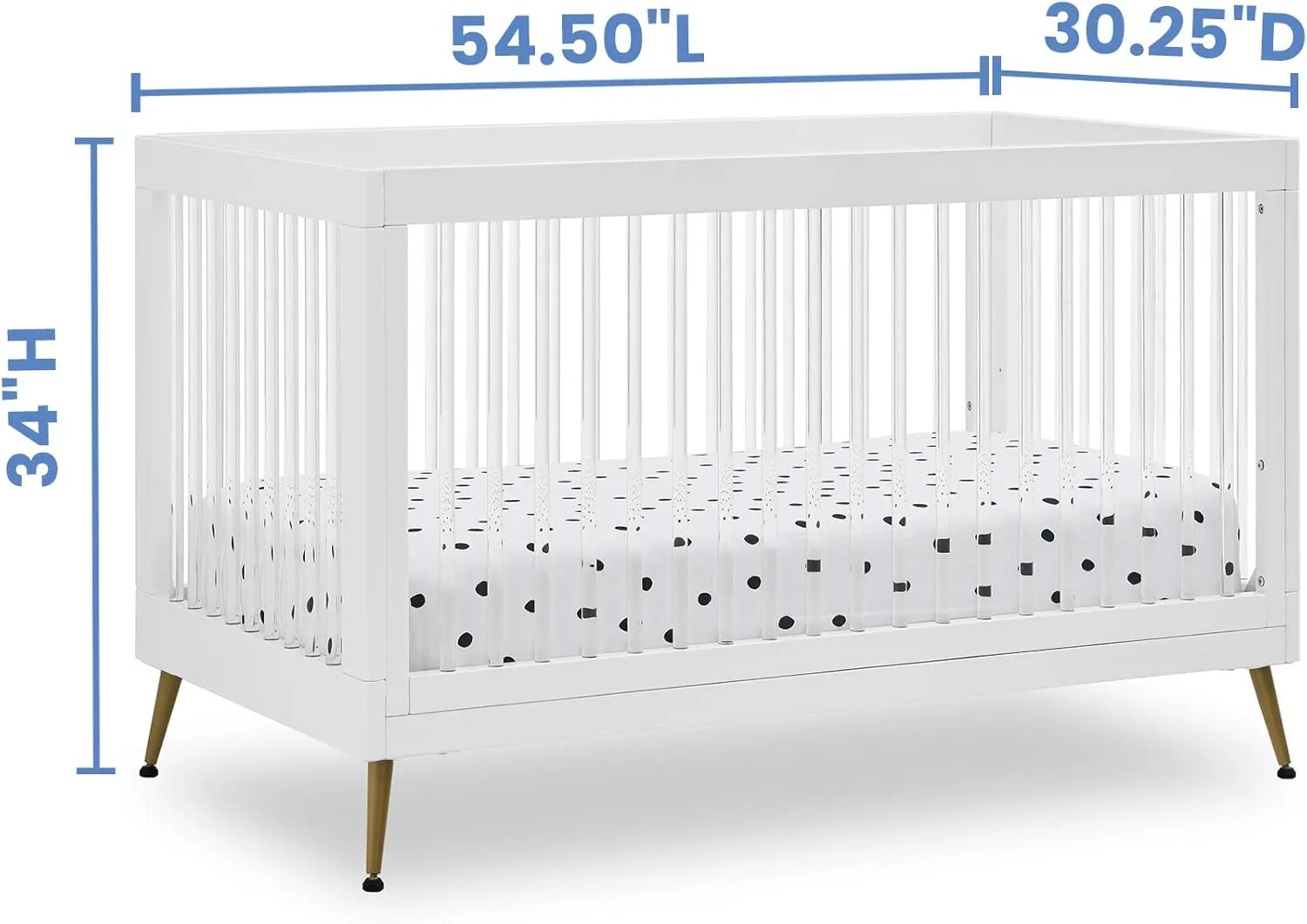 Delta Children Sloane 4-in-1 Acrylic Convertible Crib - Includes Conversion Rails, Bianca White w/Melted Bronze