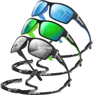 DEMIKOS 3 Pack Polarized Running Sunglasses Men:Wrap Around Sports Sun Glasses for Womens Sunglasses for Fishing