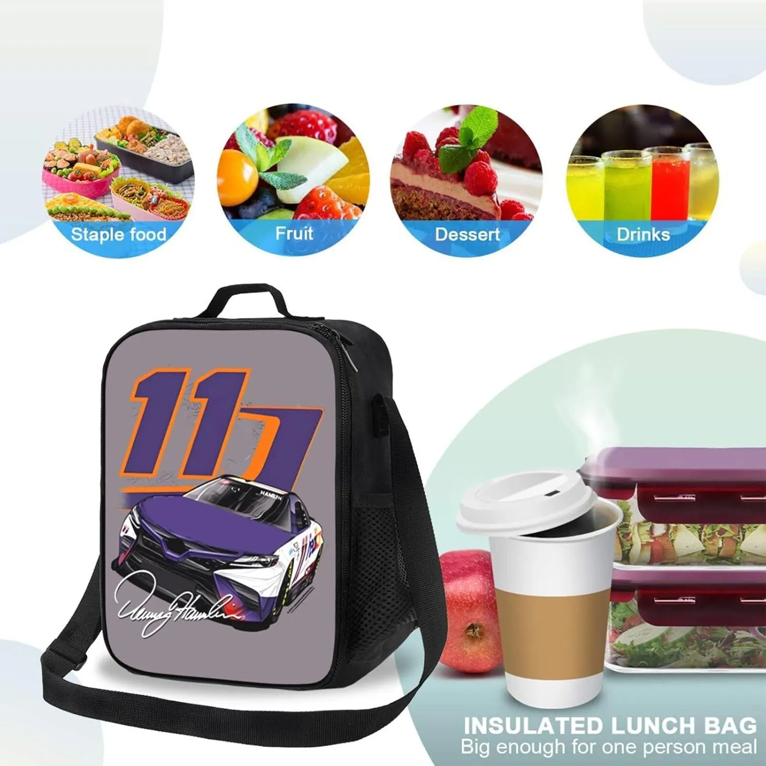 Denny Hamlin 11 Lunch Box Insulated for Women Men Reusable Large Capacity Lunchbox Work Travel Picnic