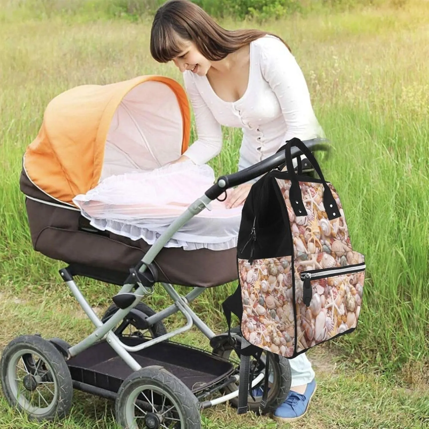Diaper Bag Backpack For Women, Colorful Seashells Waterproof Multifunction Travel Pack Maternity Baby Changing Bags, Nappy Baby Bags With Multi-Function For Baby