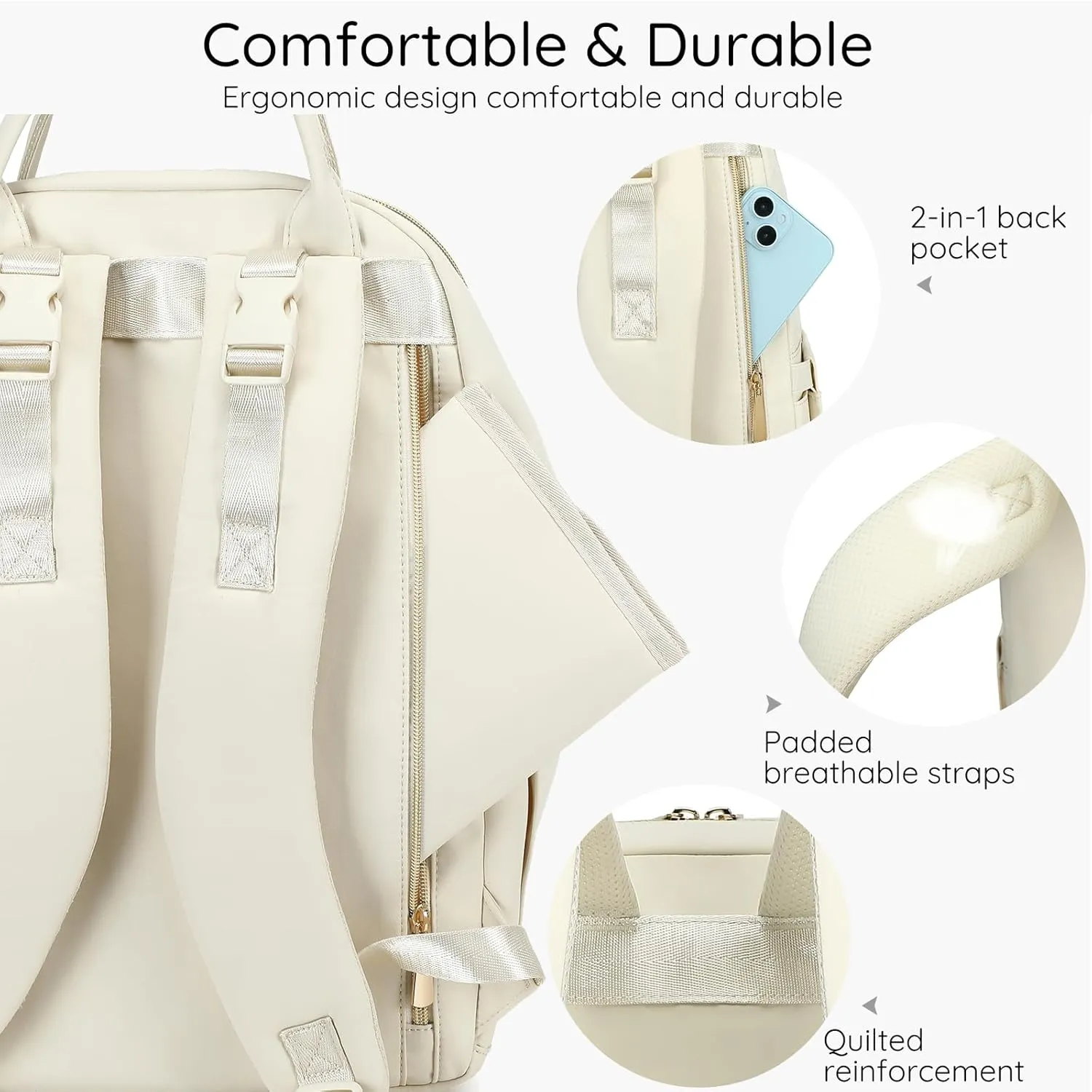 Diaper Bag Backpack - Large Multi functional, Boys, Girls & Baby Travel Essentials Tote with Changing Pad, Insulated Pockets, Stroller Straps, Waterproof - Baby Backpack for Mom & Maternity (Beige)