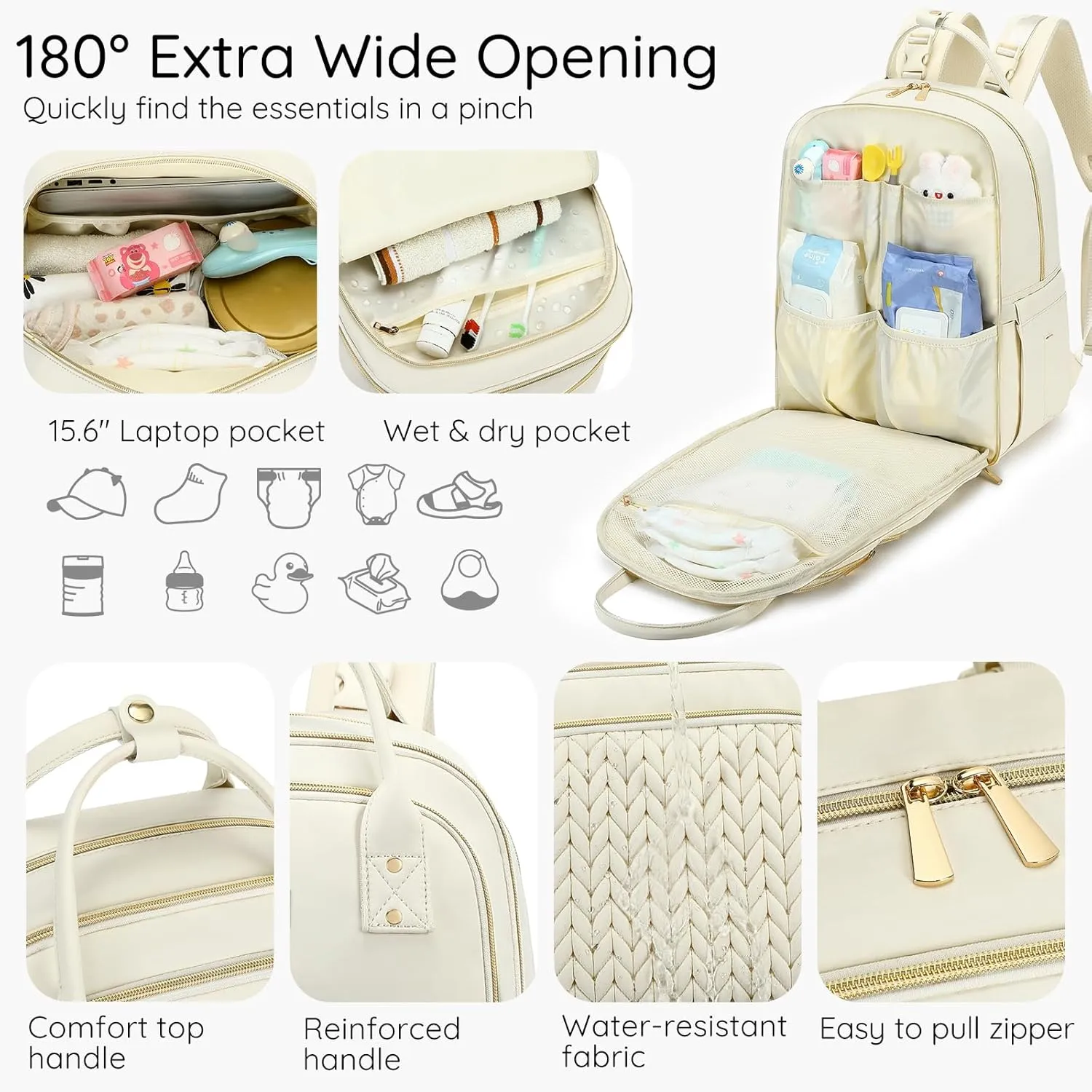 Diaper Bag Backpack - Large Multi functional, Boys, Girls & Baby Travel Essentials Tote with Changing Pad, Insulated Pockets, Stroller Straps, Waterproof - Baby Backpack for Mom & Maternity (Beige)