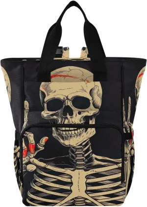 Diaper Bag Backpack Victory Pose Skull Travel Diaper Bags for Women, 10L Functional Baby Changing Bag with Insulted Pockets, Stroller Straps