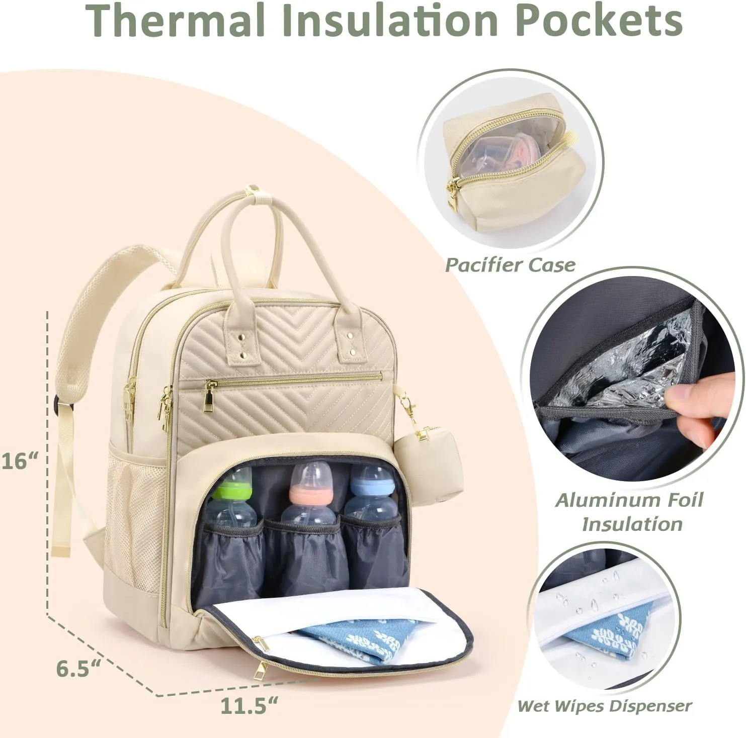 Diaper Bag Backpack,Baby Essentials Diapers Bag with Pacifier Case,Multipurpose Stylish Large Capacity Travel Backpack for Baby Girl/Boy(L-Beige)