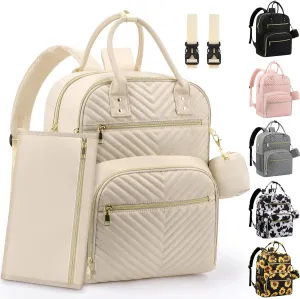 Diaper Bag Backpack,Baby Essentials Diapers Bag with Pacifier Case,Multipurpose Stylish Large Capacity Travel Backpack for Baby Girl/Boy(L-Beige)