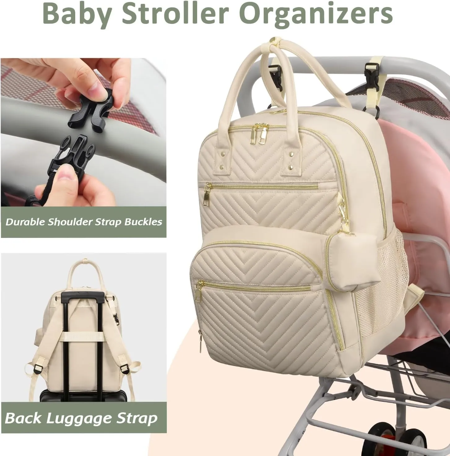 Diaper Bag Backpack,Baby Essentials Diapers Bag with Pacifier Case,Multipurpose Stylish Large Capacity Travel Backpack for Baby Girl/Boy(L-Beige)