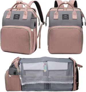 Diaper Dag with changing station, Diaper Bag Backpack, Multi-functional Travel Bag, Waterproof Diaper Bag, Baby Diaper Bag, Baby Bag for Boys and Girls, Pink