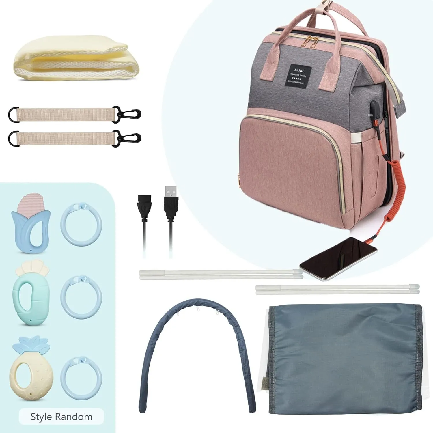 Diaper Dag with changing station, Diaper Bag Backpack, Multi-functional Travel Bag, Waterproof Diaper Bag, Baby Diaper Bag, Baby Bag for Boys and Girls, Pink