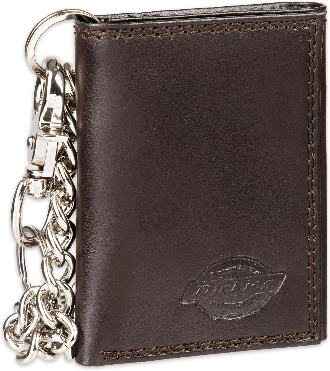 Dickies Men's Compact Leather Trifold Chain Wallet-Clear Id Window, Credit Card Slots