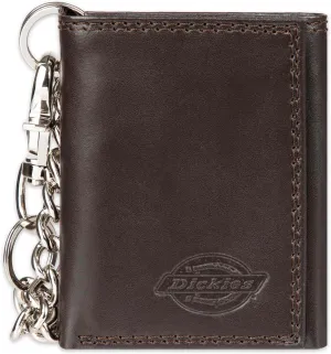 Dickies Men's Compact Leather Trifold Chain Wallet-Clear Id Window, Credit Card Slots