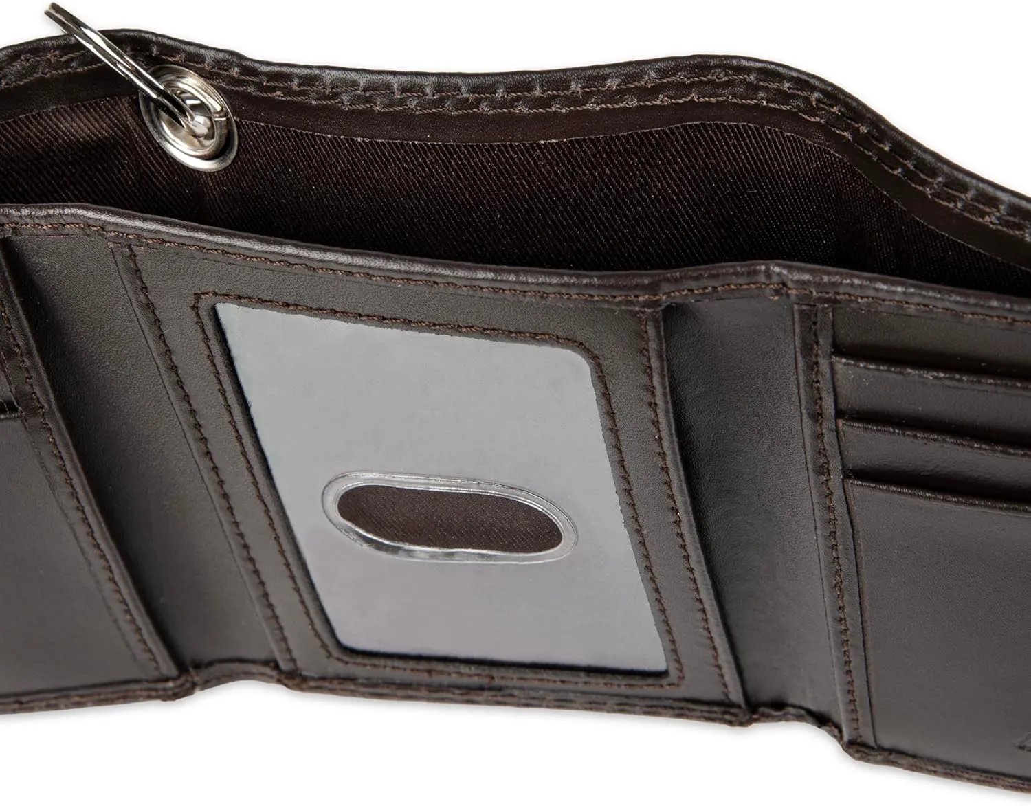 Dickies Men's Compact Leather Trifold Chain Wallet-Clear Id Window, Credit Card Slots
