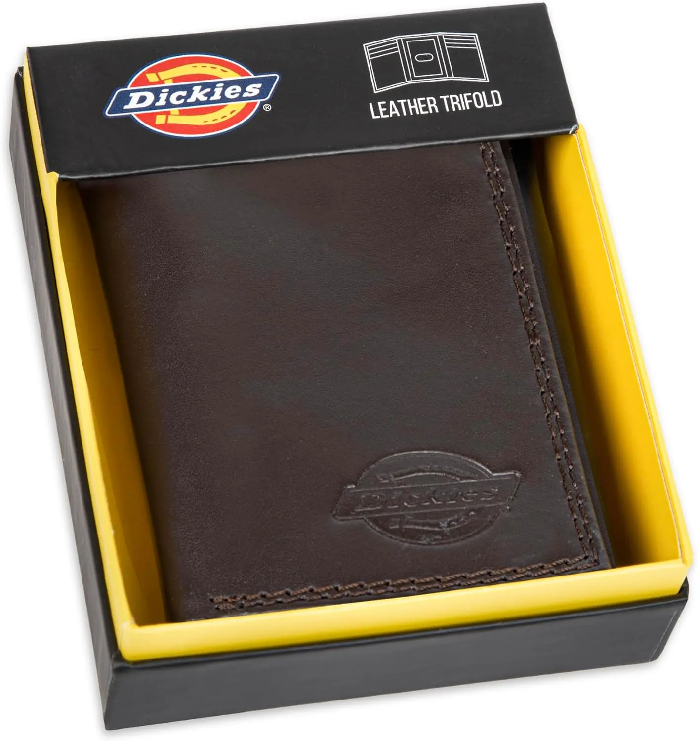 Dickies Men's Compact Leather Trifold Chain Wallet-Clear Id Window, Credit Card Slots