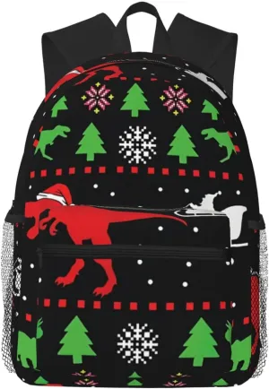 Dinosaur Ugly Christmas Sweater Lightweight Packable Backpack Travel Casual Hiking Daypack Foldable Backpack For Men Women