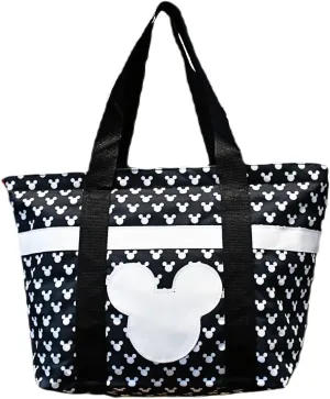 Disney Tote Mickey & Minnie Mouse Icon Print Zipper Travel Bag (Black Polka)