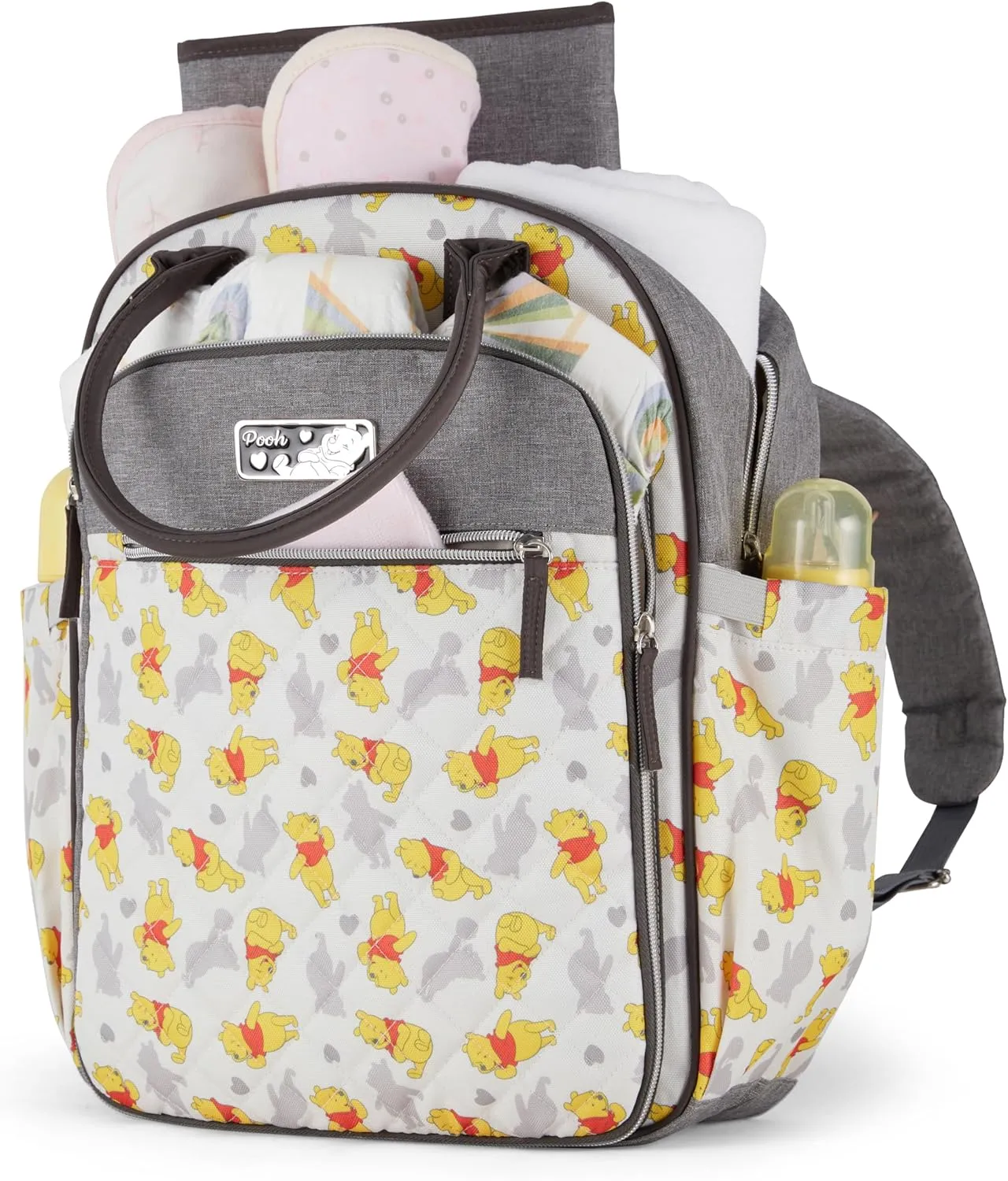 Disney Unisex Baby Travel Diaper Backpack| 16-Inches Height Multi-Functional Bag, Winnie The Pooh with Paci Holder, Extra Large
