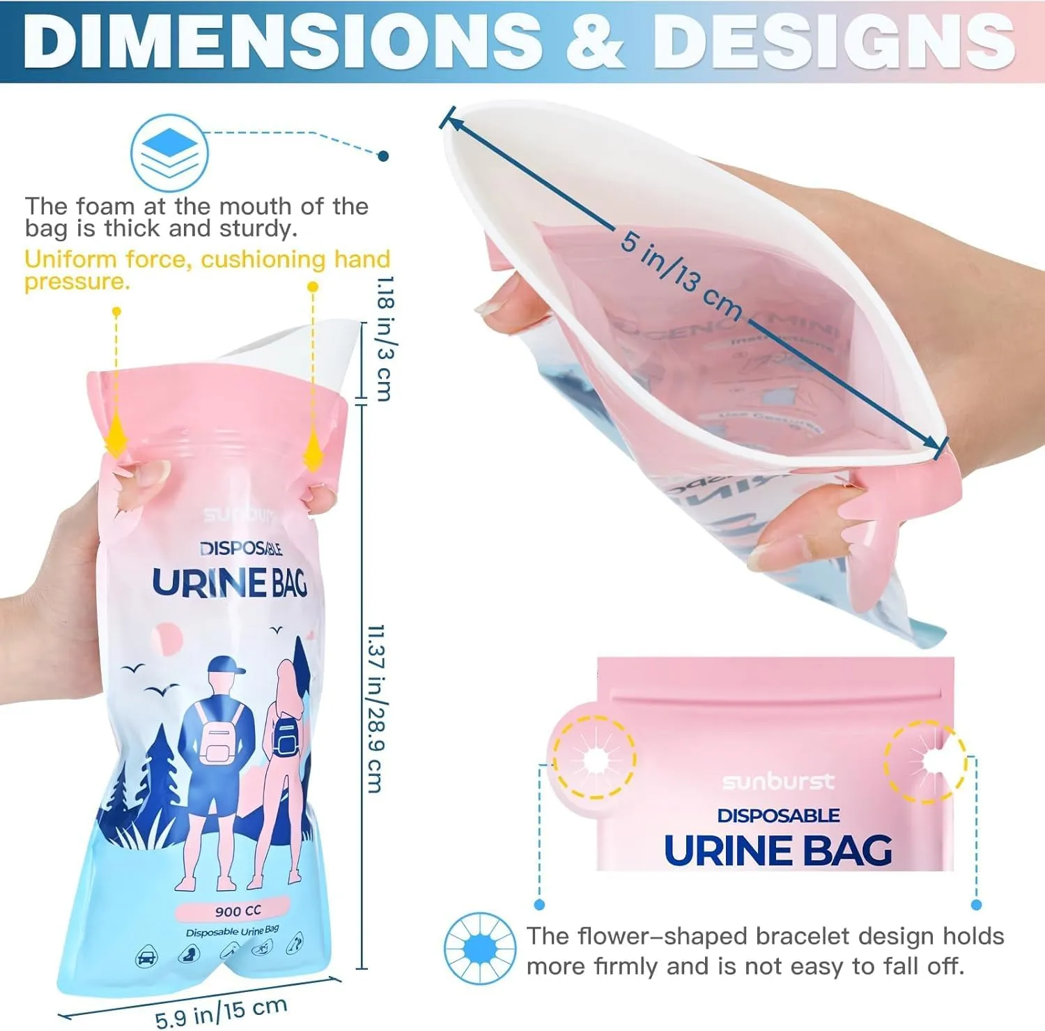 Disposable Urine Bags,900ML Pee Bags for Travel for Women/Men with Big Funnel,Leak-Proof Emergency Portable Travel Urinal and Vomit Bags for Travel,Car,Camping,Traffic,Pregnant, Patient, Kids