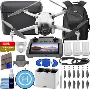 DJI Mini 4 Pro Fly More Combo with DJI RC 2 (Screen Remote Controller), CP.MA.00000735.01 Folding Drone with 4K Video, Under 249g, 34 Mins Flight Time, Vision Sensing   128GB Card   Pilot Kit