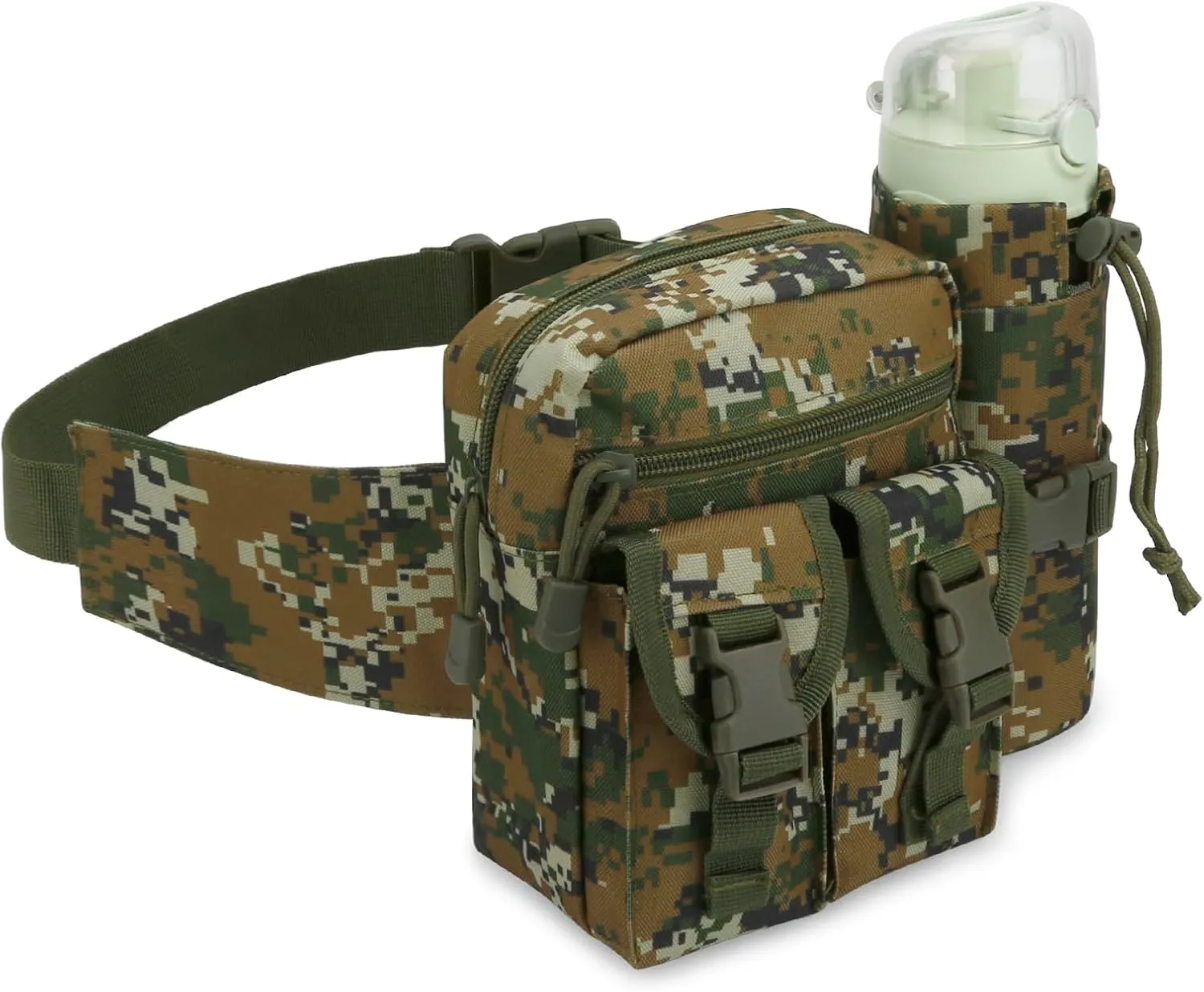 DOB SECHS Hiking Waist Bag with Detachable Water Bottle Holder and Adjustable Waist Belt Oxford Fanny Pack for Men Women Causal Belt Bag for Travel Outdoor Fishing Running Hiking Hunting,Camouflage