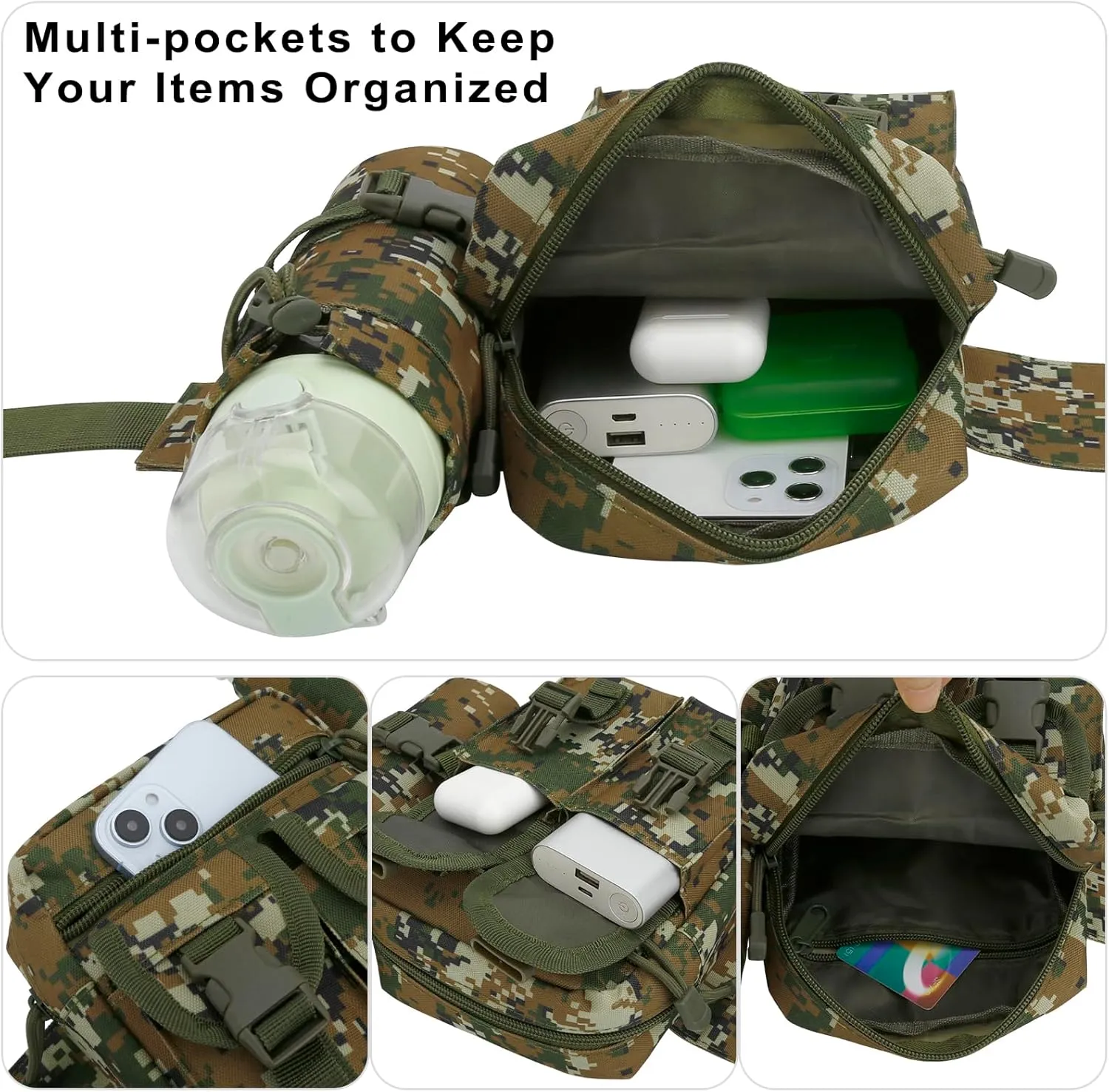 DOB SECHS Hiking Waist Bag with Detachable Water Bottle Holder and Adjustable Waist Belt Oxford Fanny Pack for Men Women Causal Belt Bag for Travel Outdoor Fishing Running Hiking Hunting,Camouflage