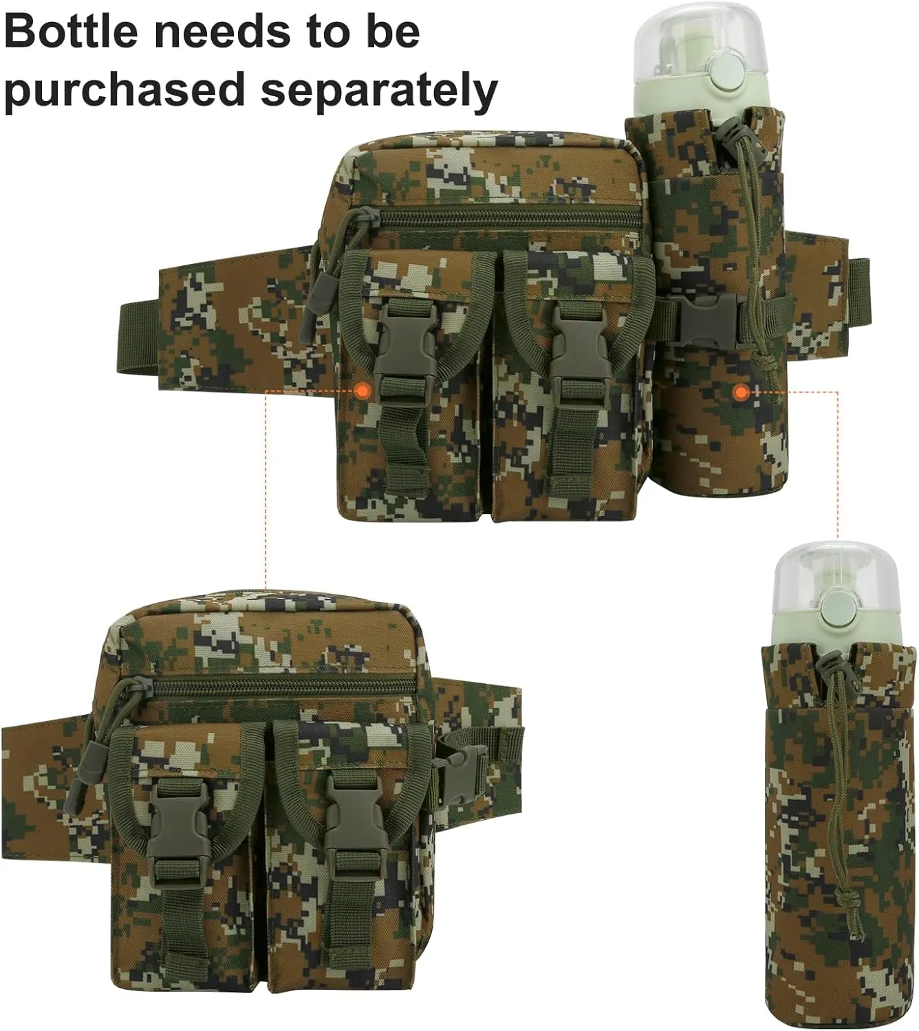 DOB SECHS Hiking Waist Bag with Detachable Water Bottle Holder and Adjustable Waist Belt Oxford Fanny Pack for Men Women Causal Belt Bag for Travel Outdoor Fishing Running Hiking Hunting,Camouflage