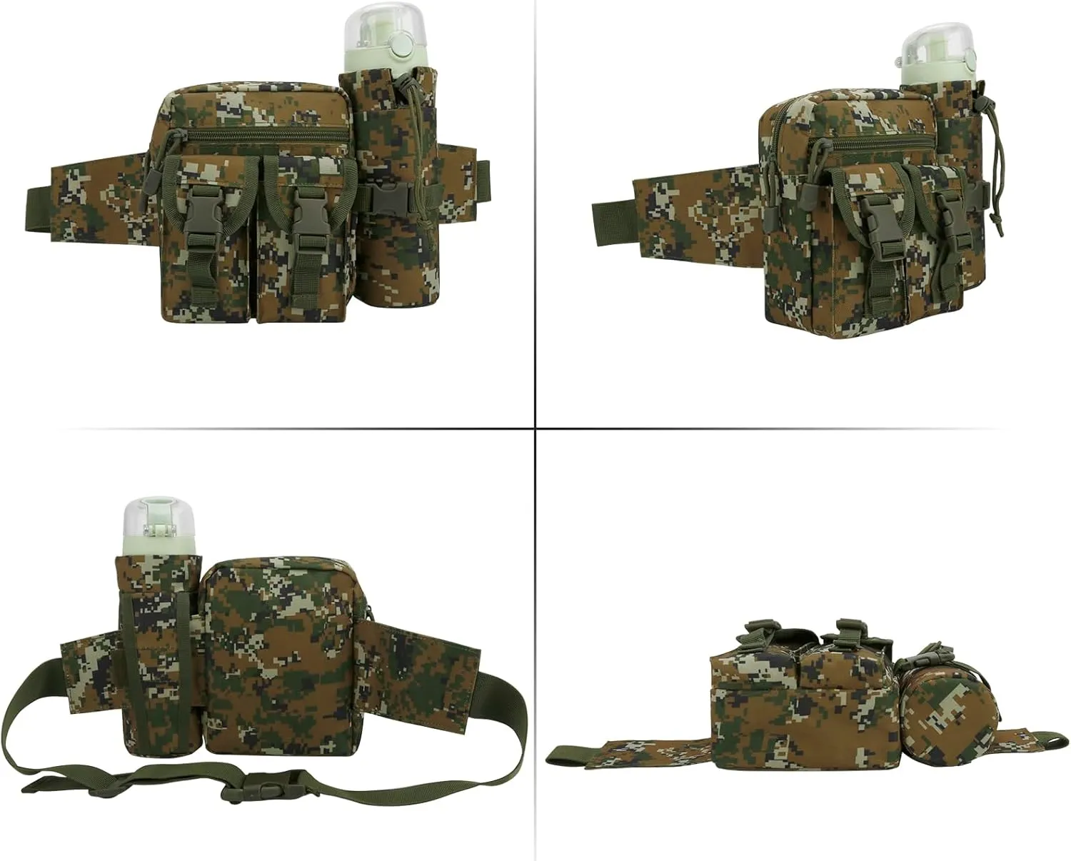 DOB SECHS Hiking Waist Bag with Detachable Water Bottle Holder and Adjustable Waist Belt Oxford Fanny Pack for Men Women Causal Belt Bag for Travel Outdoor Fishing Running Hiking Hunting,Camouflage