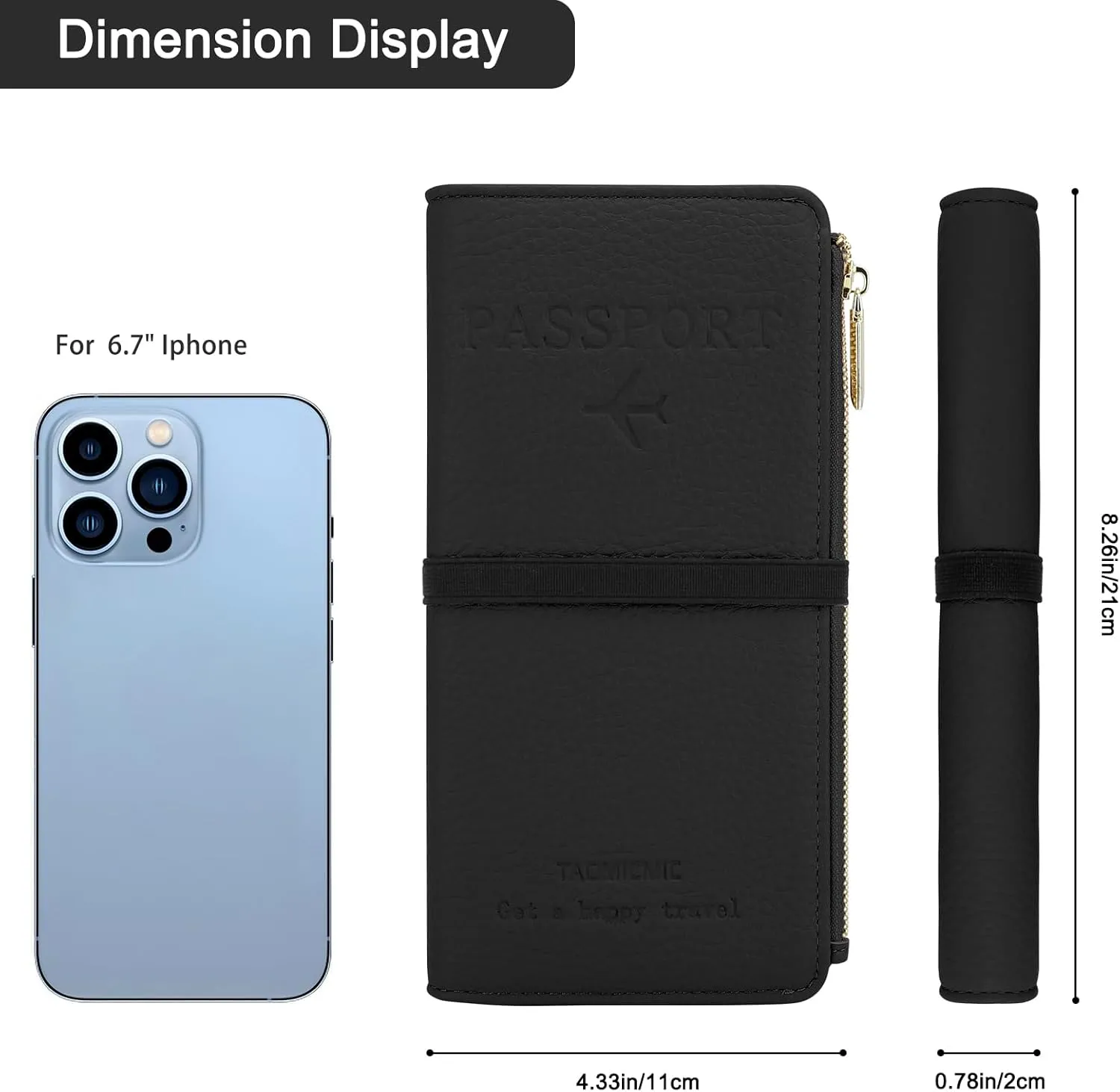 DOB SECHS Passport Holder for Travel Women Leather Passport Wallet RFID Blocking Passport Cover Case with Card Slots, Slim Travel Document Organizer Pouch Bag Zipper Cash Pocket Purse ID Window, Black