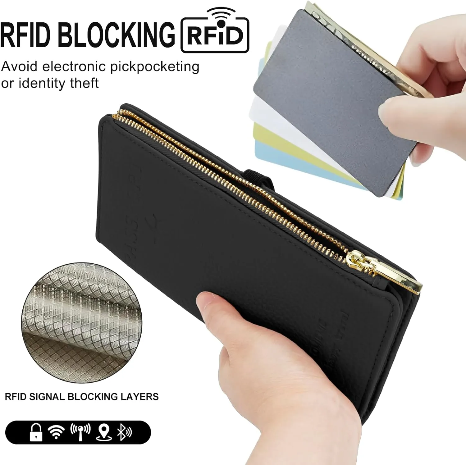 DOB SECHS Passport Holder for Travel Women Leather Passport Wallet RFID Blocking Passport Cover Case with Card Slots, Slim Travel Document Organizer Pouch Bag Zipper Cash Pocket Purse ID Window, Black