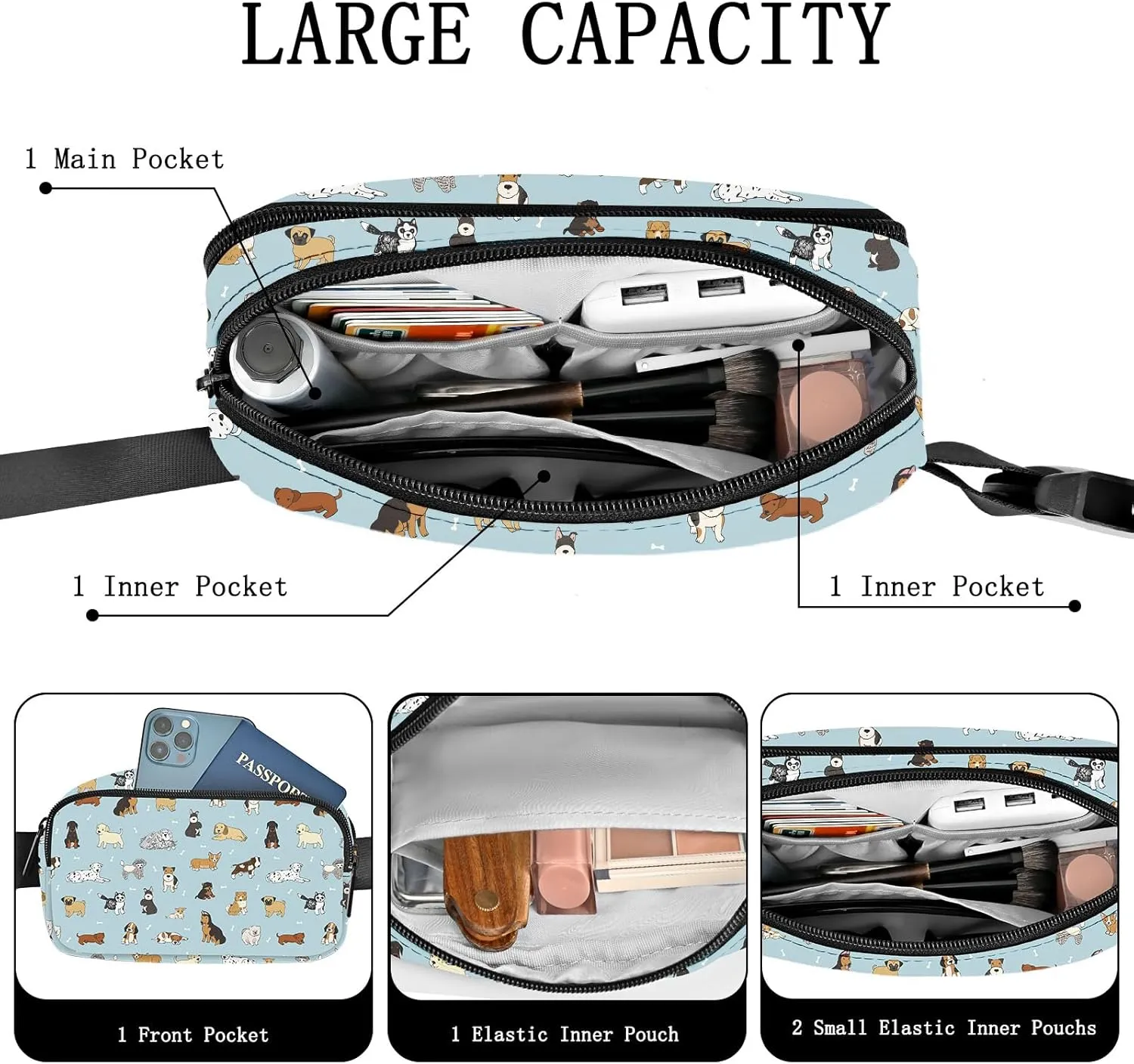 Dog Fanny Pack Women Belt Bag Fashion Waist Pack Easy for Store with Adjustable Strap Traveling Hiking Running Walking